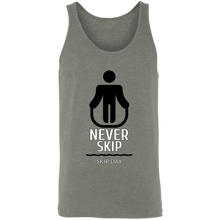 Load image into Gallery viewer, NEVER SKIP LEG DAY TANK TOP funny parody SPOOF LOGO