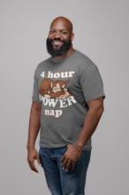 Load image into Gallery viewer, FOUR HOUR POWER CAT NAP T SHIRT ILLUSTRATED LOGO
