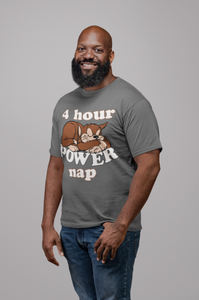 FOUR HOUR POWER CAT NAP T SHIRT ILLUSTRATED LOGO